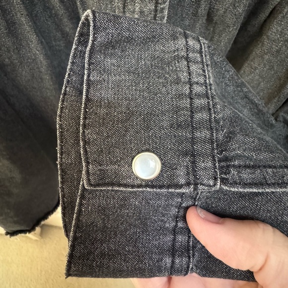 Distressed Black Snap Front Shirt - Picture 6 of 8